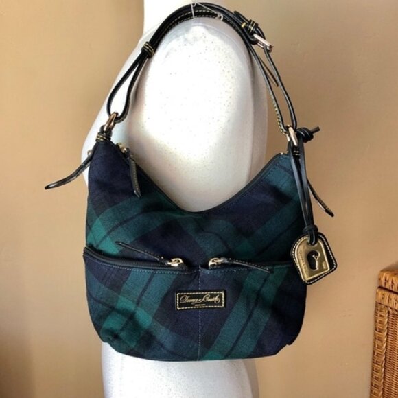 Dooney & Bourke Navy Green Plaid Tartan Bag Purse & Authentic paper - Picture 13 of 13